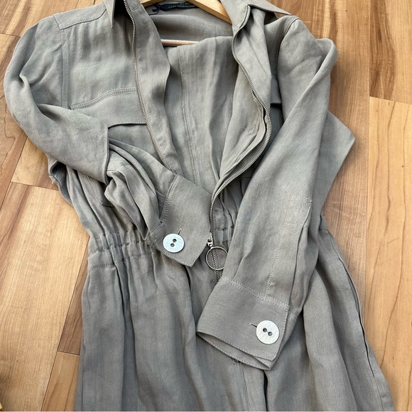 Zara Studio Collection Linen Gray Cargo Jumpsuit size S - Picture 7 of 15